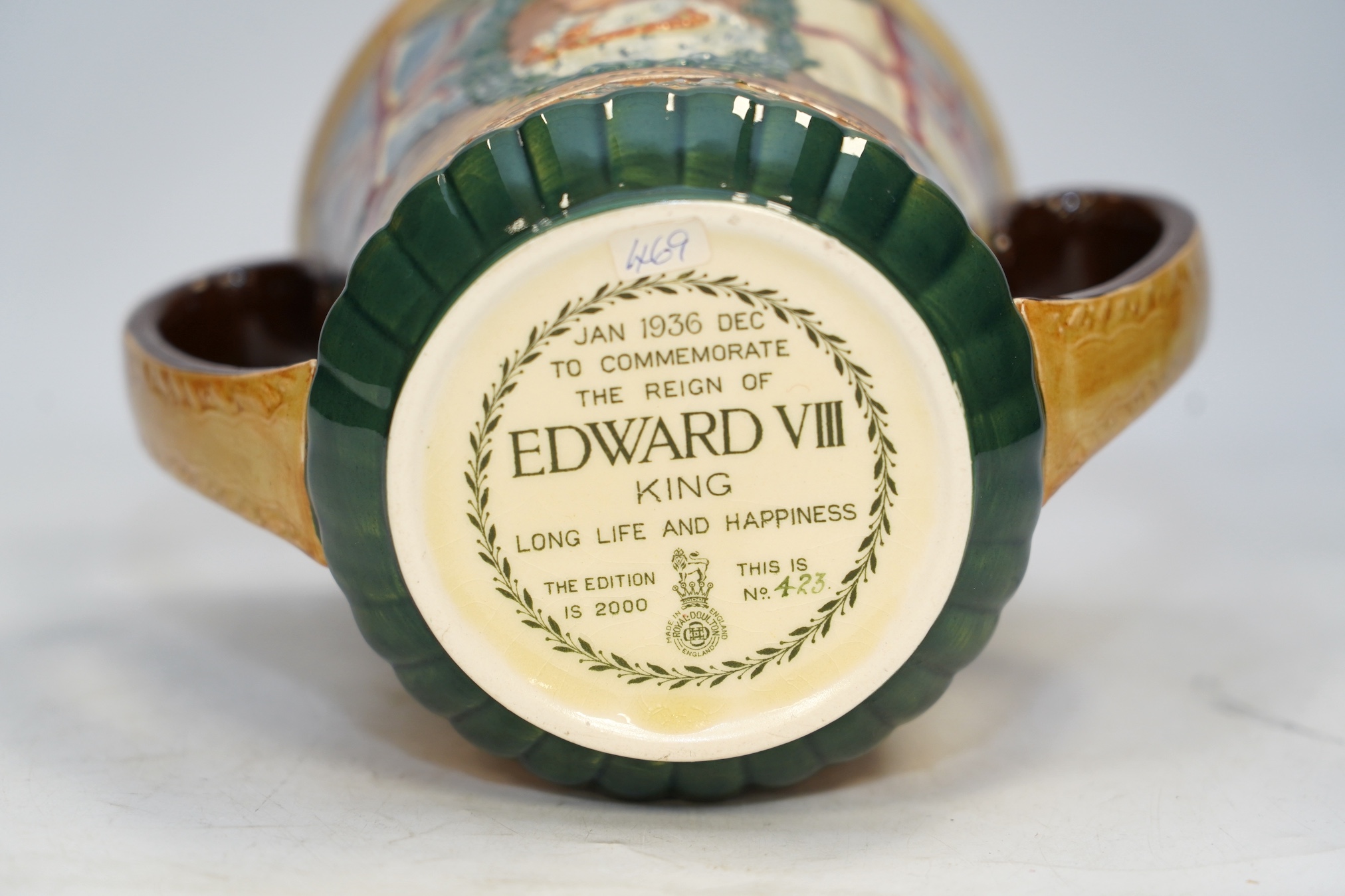 A Doulton limited edition commemorative coronation cup, Edward VIII, 423/2000, 16cm. Condition - good